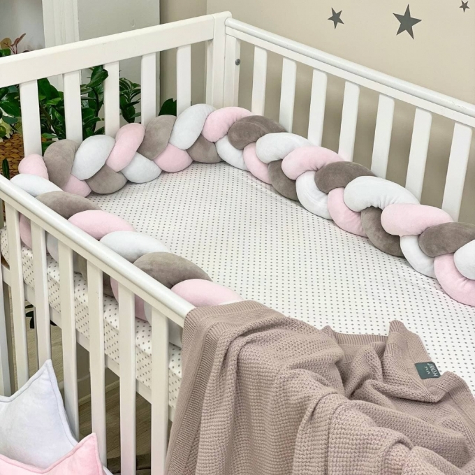 Protectie laterala patut bebe grafit-roz (2)